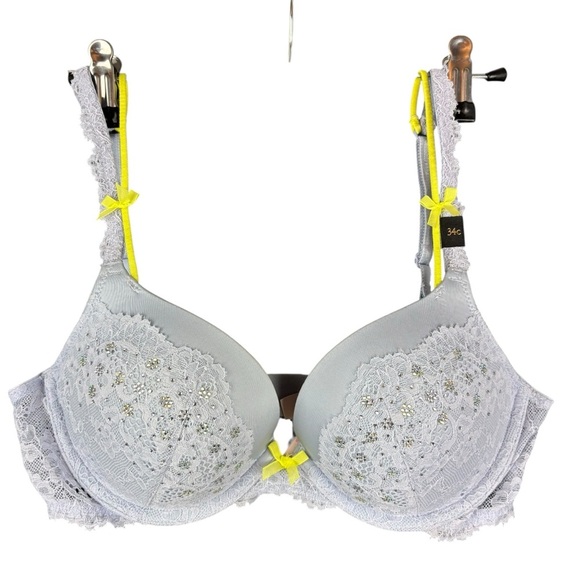 NWTVictoria's Secret Dream Angels soft gray Lace Rinestones Lined Demi Bra 34C - Picture 1 of 9
